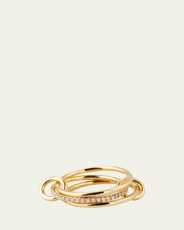 Sonny 18k Yellow Gold 3-Band Ring with Diamonds, Size 5.5-7.5